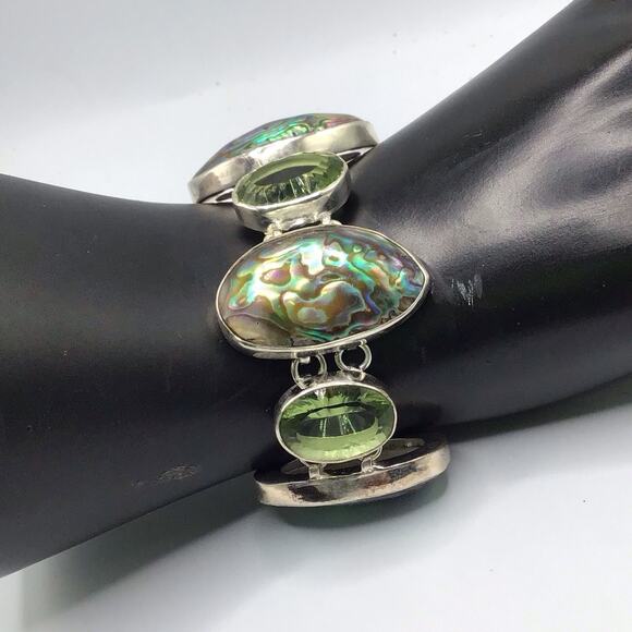 Sterling Silver Abalone Peridot Bracelet 925 Adjustable up to 8" - Picture 6 of 12